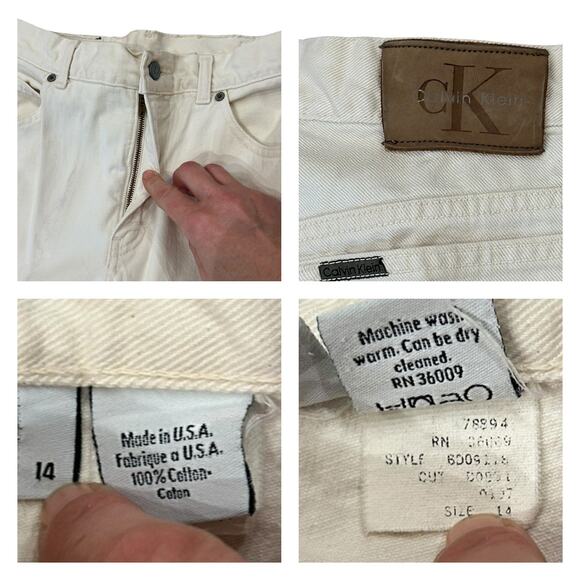 Vintage 90s Calvin Klein White Cotton Denim Jeans USA Straight Leg / Size 14 - - Picture 4 of 4